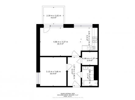 . | Pronájem bytu, 2+kk, 47 m²