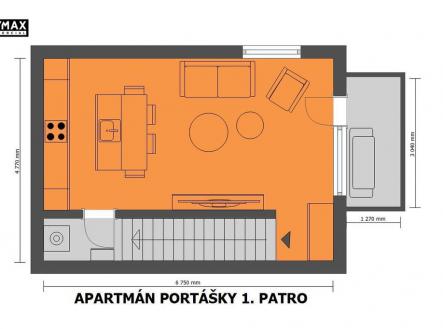 Půdorys 1. patro | Prodej bytu, 2+kk, 64 m²