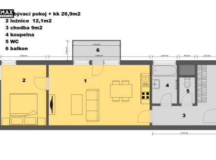 půdorys | Pronájem bytu, 2+kk, 57 m²