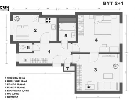 půdorys bytu | Prodej bytu, 2+1, 73 m²