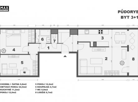 půdorys bytu | Prodej bytu, 3+1, 81 m²