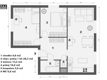 půdorys | Prodej bytu, 3+kk, 95 m²