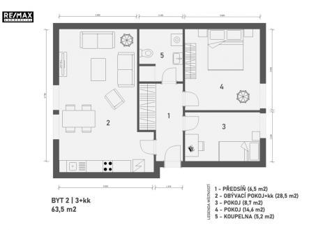 půdorys bytu | Pronájem bytu, 3+kk, 63 m²