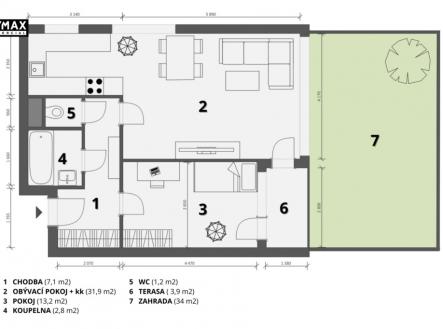 půdorys | Prodej bytu, 2+kk, 56 m²