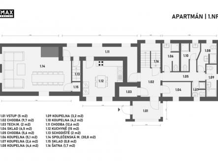 půdorys 1.np | Prodej - dům/vila, 282 m²