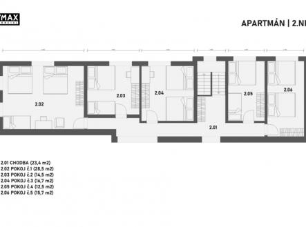 půdorys 2.np | Prodej - hotel, 282 m²