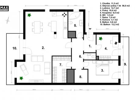 půdorys | Prodej bytu, 3+kk, 135 m²