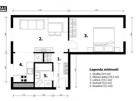 půdorys | Prodej bytu, 2+kk, 42 m²