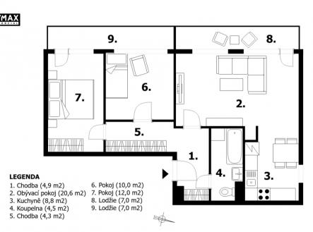 půdorys | Prodej bytu, 3+1, 82 m²