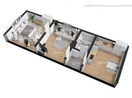 2+1 půdorys | Pronájem bytu, 2+1, 49 m²