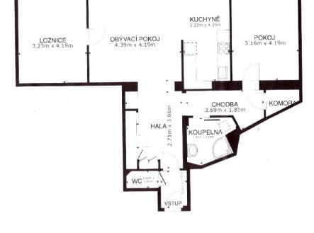 Půdorys | Pronájem bytu, 3+1, 84 m²