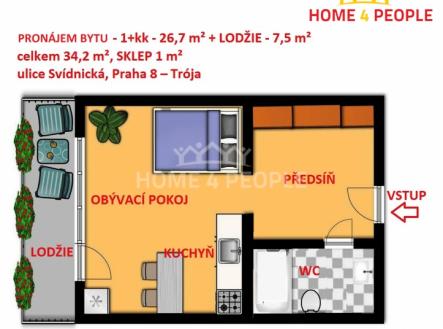 1 | Pronájem bytu, 1+kk, 34 m²