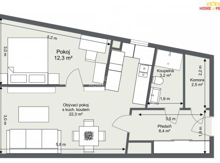 3 | Pronájem bytu, 2+kk, 47 m²