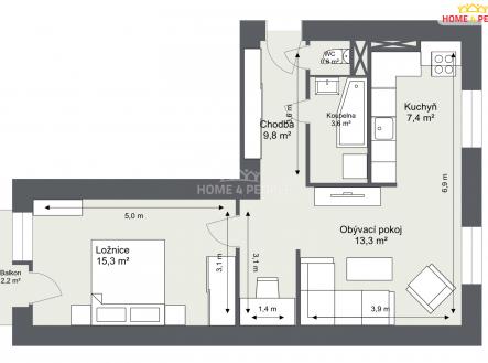 4 | Pronájem bytu, 2+kk, 50 m²