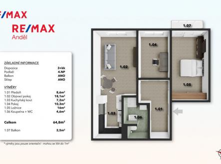 Prodej bytu, 3+kk, 65 m²