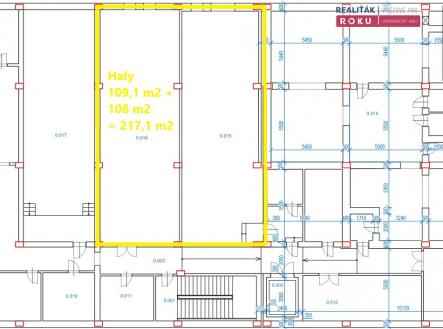 Půdorys 1.PP ořez - haly | Pronájem - obchodní prostor, 540 m²