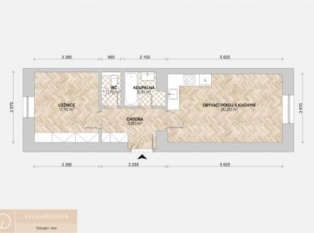 půdorys RSQ Velehradska | Pronájem bytu, 2+kk, 44 m²