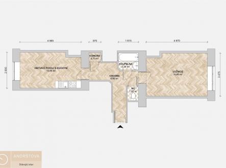 003 Andrštova půdorys | Pronájem bytu, 2+kk, 45 m²