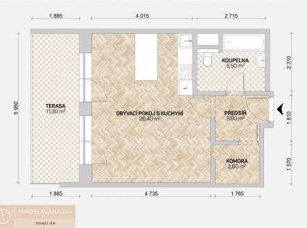 půdorys | Pronájem bytu, 1+kk, 39 m²