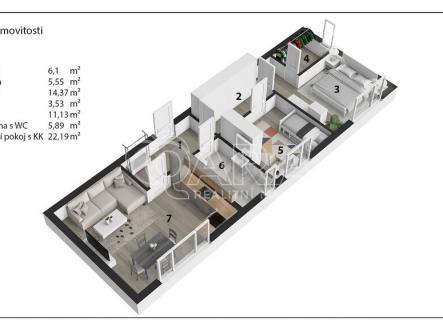 Pronájem bytu, 3+kk, 69 m²
