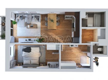 3D půdorys - vizualizace | Pronájem bytu, 2+kk, 60 m²
