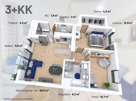 3d.jpg | Prodej bytu, 3+kk, 82 m²