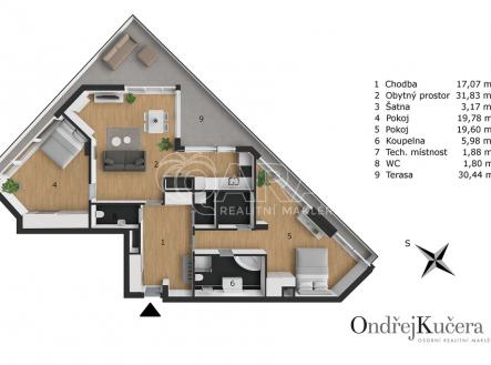 malesicka-pronajem-pudorys.jpg | Pronájem bytu, 3+kk, 131 m²