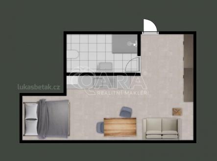 Orientační plánek bytu | Pronájem bytu, 1+kk, 20 m²