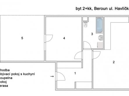 2023-05-byt-beroun-pronajem-2d.png | Pronájem bytu, 2+kk, 55 m²