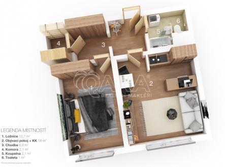 Půdorys | Pronájem bytu, 2+kk, 42 m²