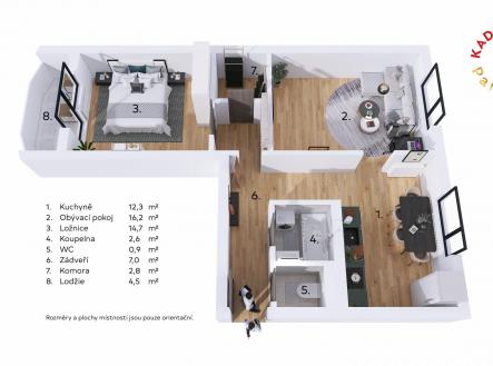 3D pudorys_01_Byt 2+1 Velke Opatovice 2.jpeg | Pronájem bytu, 2+1, 63 m²
