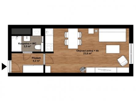 Byt 1 kk 6NP Havlickovo namesti 2D s nabytkem.jpg | Pronájem bytu, 1+kk, 34 m²