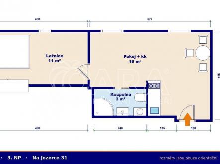 plánek 1.jpg | Pronájem bytu, 1+1, 33 m²