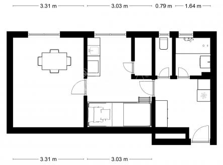 2D_rozmery_Karpatska.jpg | Pronájem bytu, 1+1, 38 m²