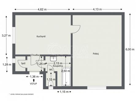 Půdorys 2D Masná 2+1 zařízeníý | Pronájem bytu, 1+1, 48 m²
