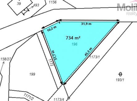 katastr 196 - rozměry2.jpg | Prodej - pozemek pro bydlení, 734 m²