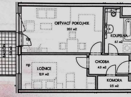 Půdorys bytu | Prodej bytu, 2+kk, 48 m²