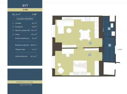 . | Prodej bytu, 2+kk, 61 m²