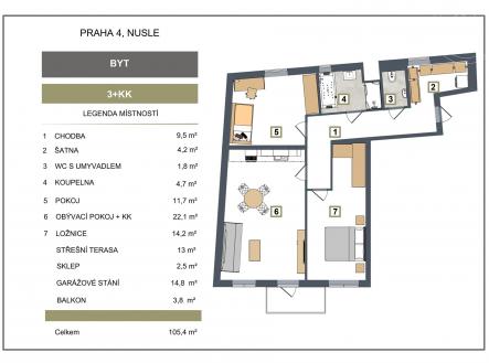 . | Prodej bytu, 3+kk, 105 m²