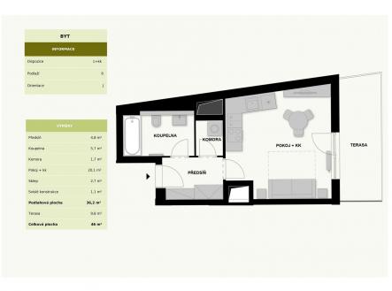 . | Prodej bytu, 1+kk, 46 m²