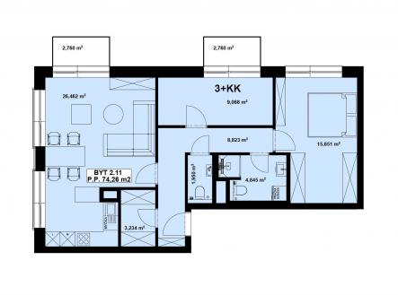 . | Prodej bytu, 3+kk, 74 m²