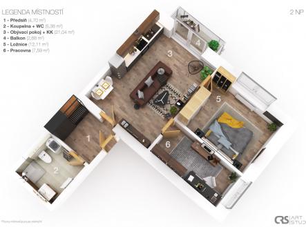 půdorys bytu | Prodej bytu, 3+kk, 53 m²