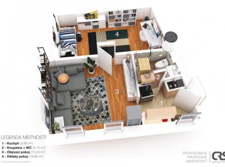 3d půdorys | Pronájem bytu, 2+1, 37 m²