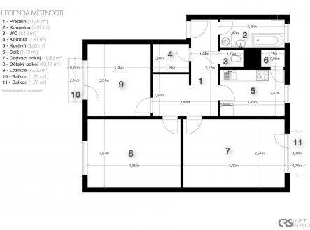 Půdorys | Prodej bytu, 3+1, 85 m²