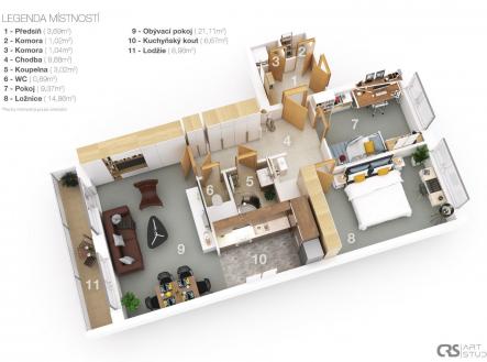 . | Pronájem bytu, 3+kk, 80 m²