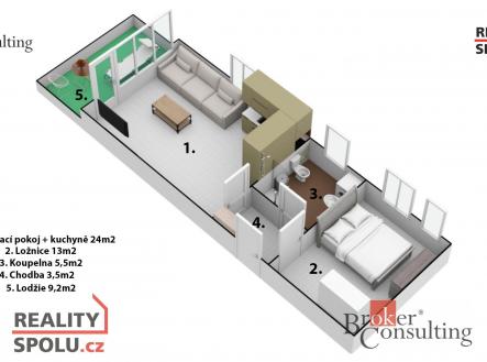 Pronájem bytu, 2+kk, 55,8 m²