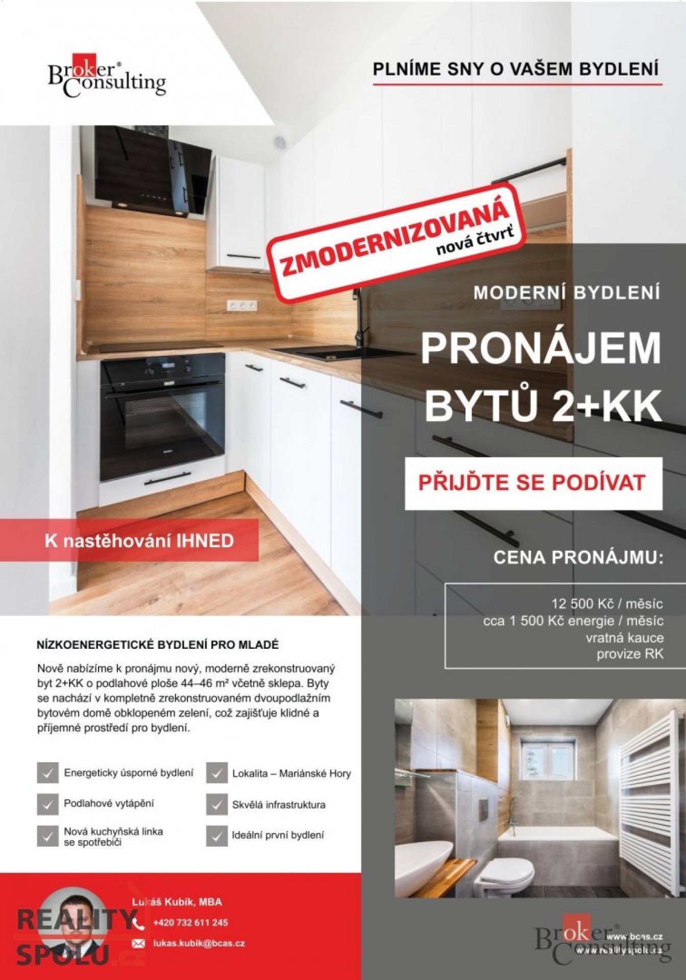Pronájem moderního nízkoenergetického bytu 2+kk