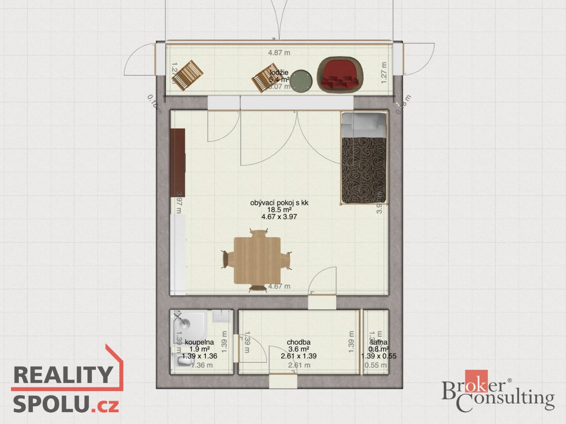 Prodej bytu 1+kk, 26 m² + lodžie 7 m² + sklep