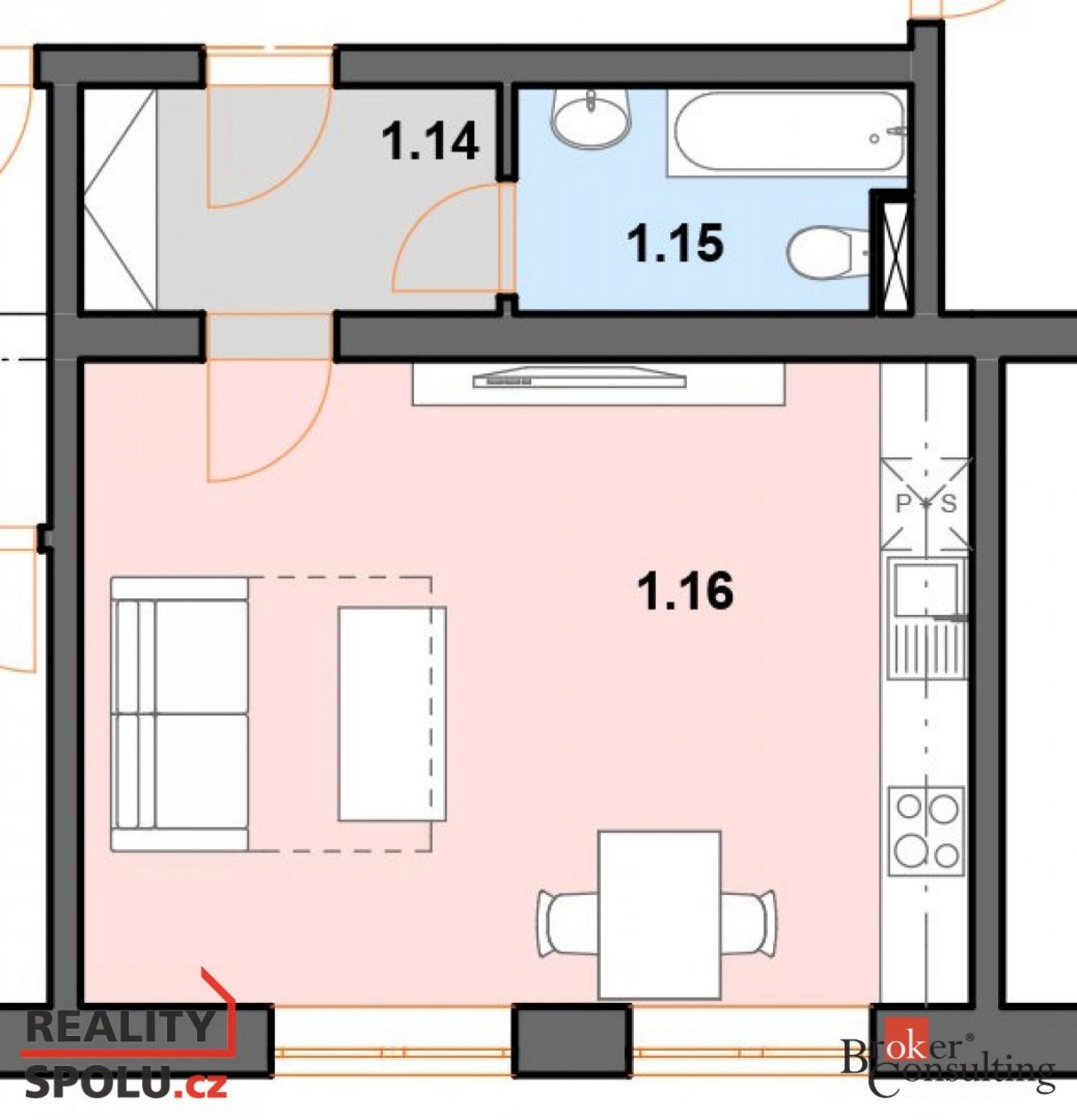 Pronájem, byty/1+kk, 37 m2, Husova 1034, 54931 Hronov, Náchod [ID 68865]