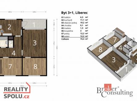 Pronájem bytu, 3+1, 72 m²